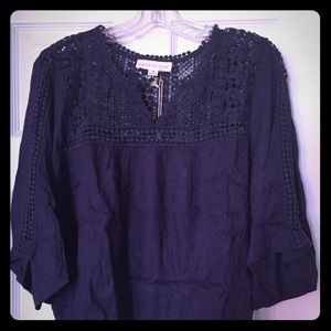 Lovestitch M Crochet Lace Top Navy New